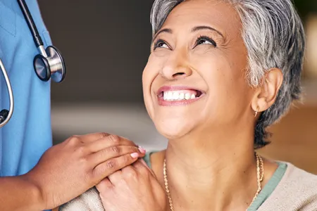 Patient looking at care giver